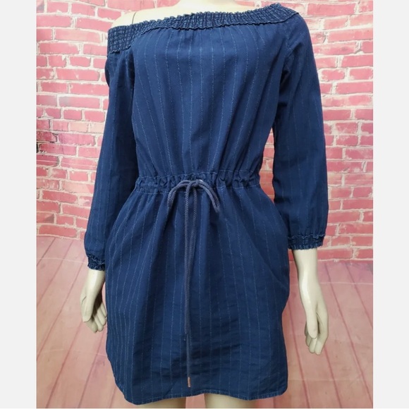 Rag & Bone Drew Off the Shoulder Cotton Drawstring Waist Dress In Indigo NWT M - Picture 6 of 16